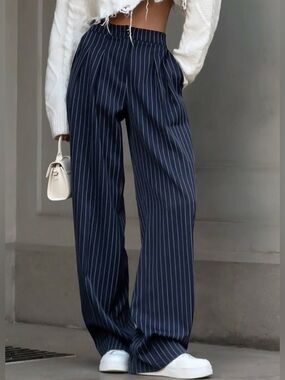 NWT Commense Pinstripe Pleated Wide Leg Pants – XS (Structured Fit)